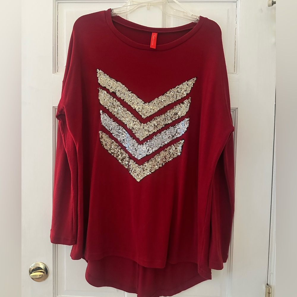 Fashionomics Red Sequin Chevron Women's Top Size XL